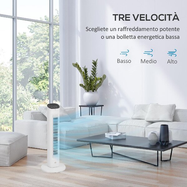 DecHome Ventilatore a Colonna con Telecomando e 3 Velocit Timer 15 Ore Oscillazione e Modalit Notte colore Bianco - 27N0WT