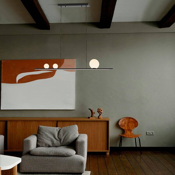 Schuller Valencia Lampada LED a sospensione Mila, nera, lunghezza 120 cm, metallo dimmerabile, Nero, Soggiorno / Sala da pranzo, Alluminio, Moderno