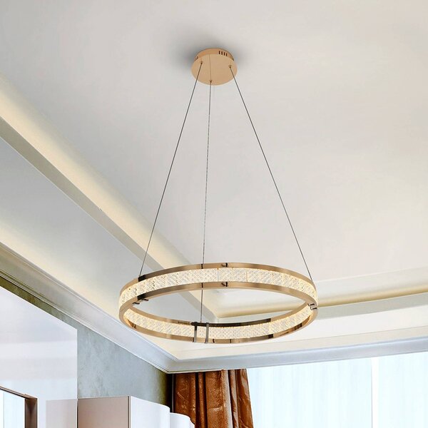 Schuller Valencia Lampada LED a sospensione Lorian, color oro, Ø 60 cm, metallo dimmerabile, Ottone / Oro, Soggiorno / Sala da pranzo, Alluminio