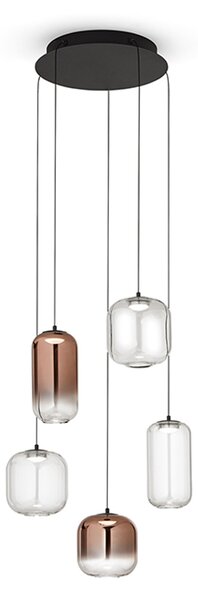 Lampadario Contemporaneo Hunter Alluminio Nero Vetro 5 Luci Led 5W 3000K