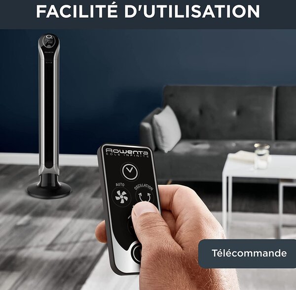 Rowenta Ventilatore a Colonna Torre senza Pale 3 Velocit con Telecomando e Timer Oscillante colore Nero - VU6670 Eole Infinte