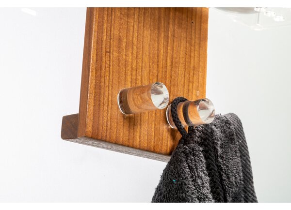 Porta oggetti per doccia Dimensioni 25x15,5xh 50 cm con doppio gancio e doppia vaschetta interna in plexiglass e struttura portante in teak