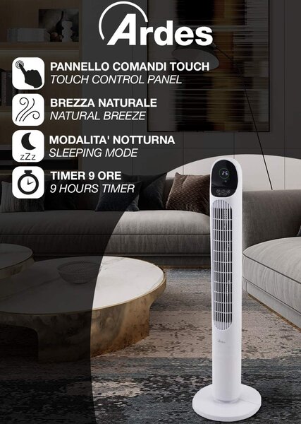 Ardes Ventilatore a Colonna Torre senza Pale 3 Velocit con Telecomando e Timer colore Bianco - AR5T1000 Oracle H RC