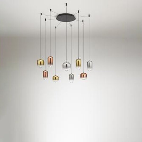 Lampadario Contemporaneo Hunter Alluminio Nero Vetro 9 Luci Led 5W 3000K