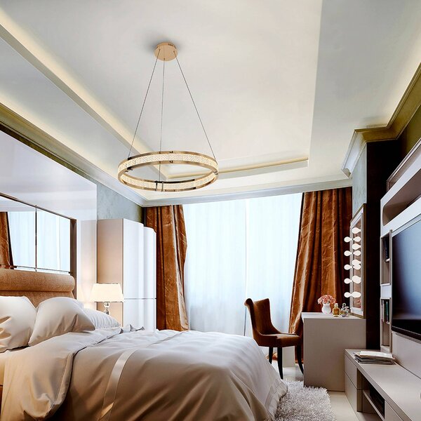 Schuller Valencia Lampada LED a sospensione Lorian, color oro, Ø 60 cm, metallo dimmerabile, Ottone / Oro, Soggiorno / Sala da pranzo, Alluminio