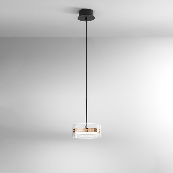 Sospensione Contemporanea Aere Metallo Oro Rosa Vetro Nero Led 14W 3000K