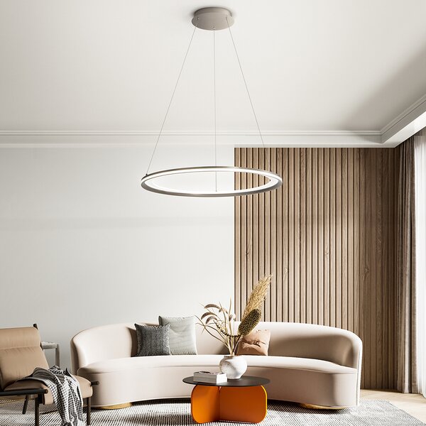 Sospensione Contemporanea Edge Alluminio Grigio Acrilico Led 66W 3000K