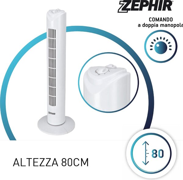 Zephir Ventilatore a Colonna Torre senza Pale 3 Velocit Oscillante con Timer - PH81