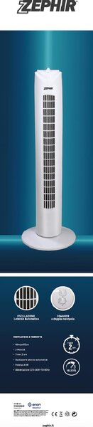 Zephir Ventilatore a Colonna Torre senza Pale 3 Velocit Oscillante con Timer - PH81