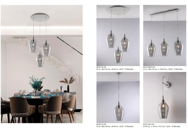 Sospensione Ares �20xH42 - MAX 142 cm, Colore Ambra, in Ferro con Vetro Pyrex