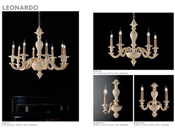 Applique Leonardo in Legno Avorio e Foglia Oro 29x19xh40 cm, Colore Avorio Foglia Oro