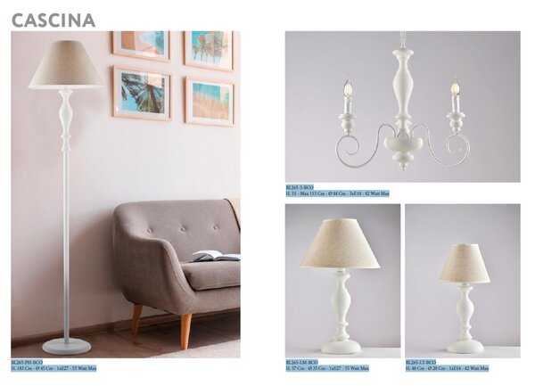 Applique in Legno e Ferro Laccato Bianco Shabby 2 Luci Cascina 40x25x18 cm, Colore Bianco Shabby, Illuminazione 2xE14 - 42 Watt Max