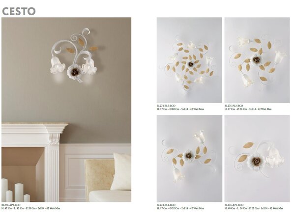 Plafoniera Shabby 3 Luci in Ferro Laccato Bianco, H17 x �56 cm, Bianco Avorio, Linea Cesto, Illuminazione 3xE14 - 42 Watt Max