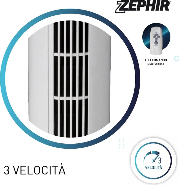 Zephir Ventilatore a Colonna Torre senza Pale con Telecomando e Timer Oscillante 3 Velocit - PH82TS