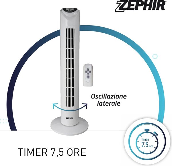 Zephir Ventilatore a Colonna Torre senza Pale con Telecomando e Timer Oscillante 3 Velocit - PH82TS