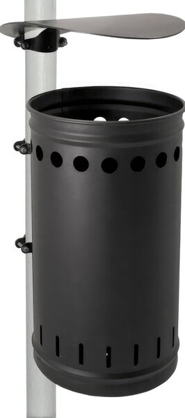 Cestino nero inclinabile con aggancio per palo (non Incluso) e copertura Dimensioni 31x47x h84 cm finitura nero opaco