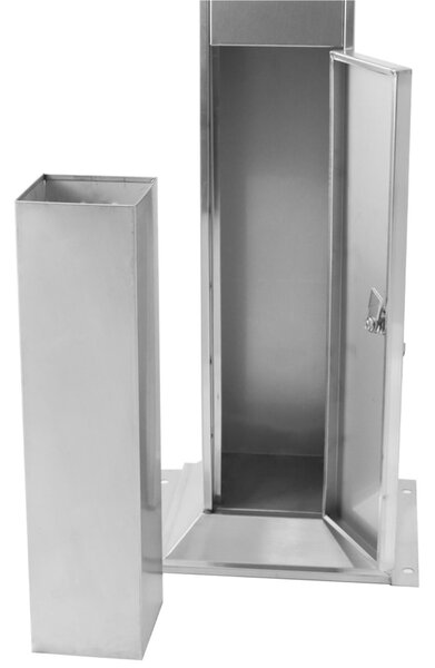 Posacenere autoportante a colonna con struttura quadrata - base ancorabile al suolo dimensioni 25x25xh 108 cm - in acciaio inox lucido