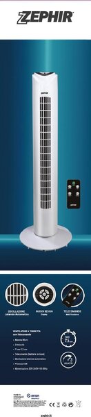 Zephir Ventilatore a Colonna Torre senza Pale con Telecomando e Timer Oscillante 3 Velocit - PH82TS