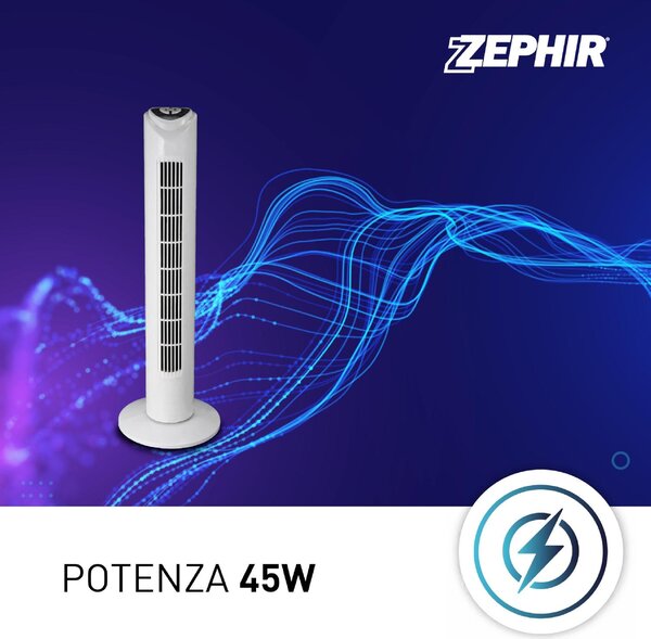 Zephir Ventilatore a Colonna Torre senza Pale con Telecomando e Timer Oscillante 3 Velocit - PH82TS