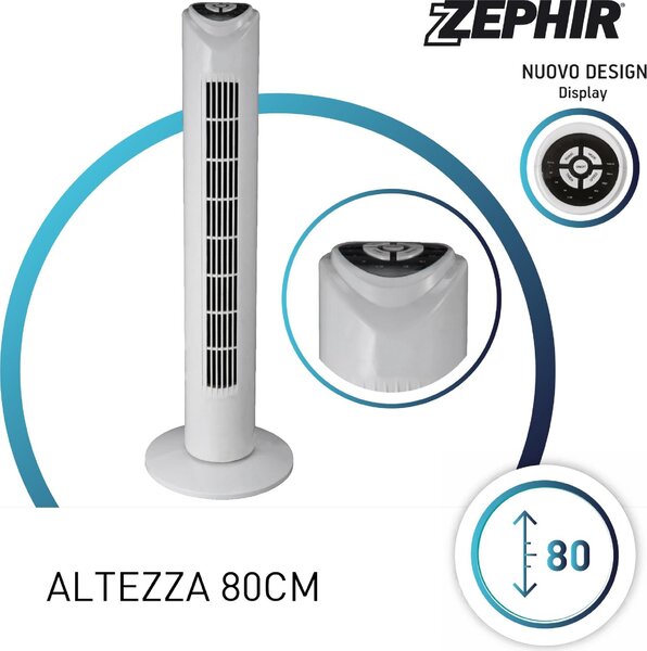 Zephir Ventilatore a Colonna Torre senza Pale con Telecomando e Timer Oscillante 3 Velocit - PH82TS