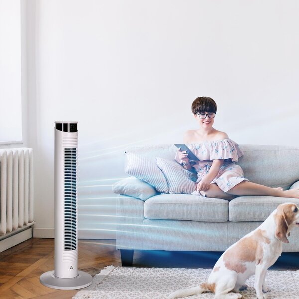 DecHome Ventilatore a Torre 45W a 4 Modalit e 3 Velocit con Timer da 12h in ABS e Alluminio 31.5x93 cm colore Bianco - 0WTAM366