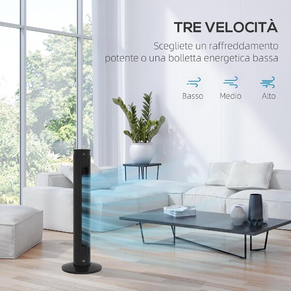 DecHome Ventilatore a Torre 45W a 4 Modalit e 3 Velocit con Timer da 12h in ABS 31.5x93 cm colore Nero - 0BKAM382