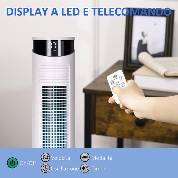 DecHome Ventilatore a Torre 45W a 4 Modalit e 3 Velocit con Timer da 12h in ABS e Alluminio 31.5x93 cm colore Bianco - 0WTAM366