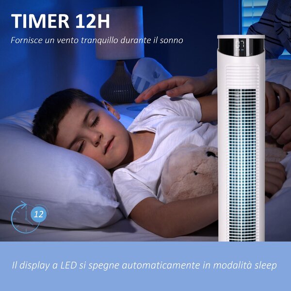 DecHome Ventilatore a Torre 45W a 4 Modalit e 3 Velocit con Timer da 12h in ABS e Alluminio 31.5x93 cm colore Bianco - 0WTAM366