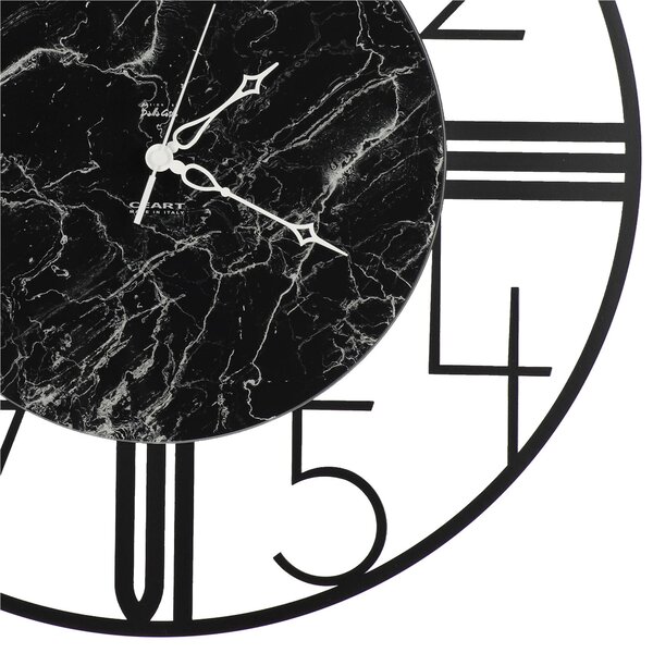 Orologio da parete in Metallo RUOTA in Marmo CARRARA con quadrante nero Dimensioni 52xh 52cm lancette ARGENTO colore Nero Pastello