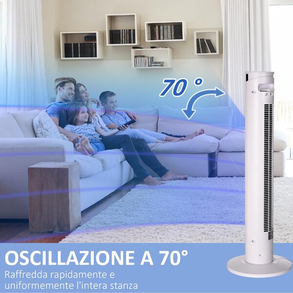 DecHome Ventilatore a Torre 45W a 4 Modalit e 3 Velocit con Timer da 12h in ABS e Alluminio 31.5x93 cm colore Bianco - 0WTAM366