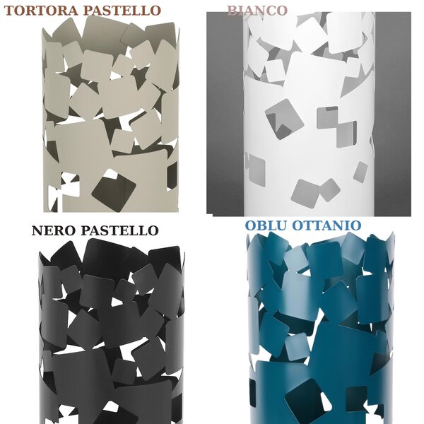 Portaombrelli design moderno Struttura in metallo tagliata al laser BIG BOLLE Dimensioni 25x25xh 57 cm con piedini rialzati e vaschetta raccogli acqua colore Bianco