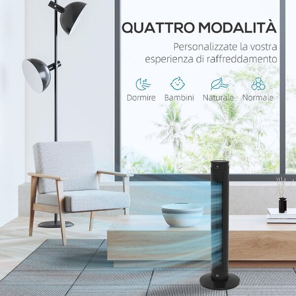 DecHome Ventilatore a Torre 45W a 4 Modalit e 3 Velocit con Timer da 12h in ABS 31.5x93 cm colore Nero - 0BKAM382