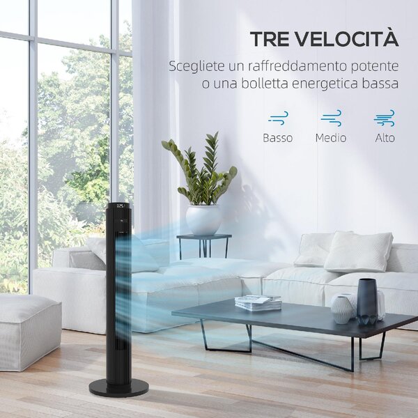 DecHome Ventilatore a Torre 45W a 4 Modalit e 3 Velocit con Timer da 12h in ABS 31.5x96 cm colore Nero - 0BKAM381