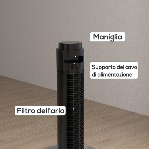 DecHome Ventilatore a Torre 45W a 4 Modalit e 3 Velocit con Timer da 12h in ABS 31.5x96 cm colore Nero - 0BKAM381