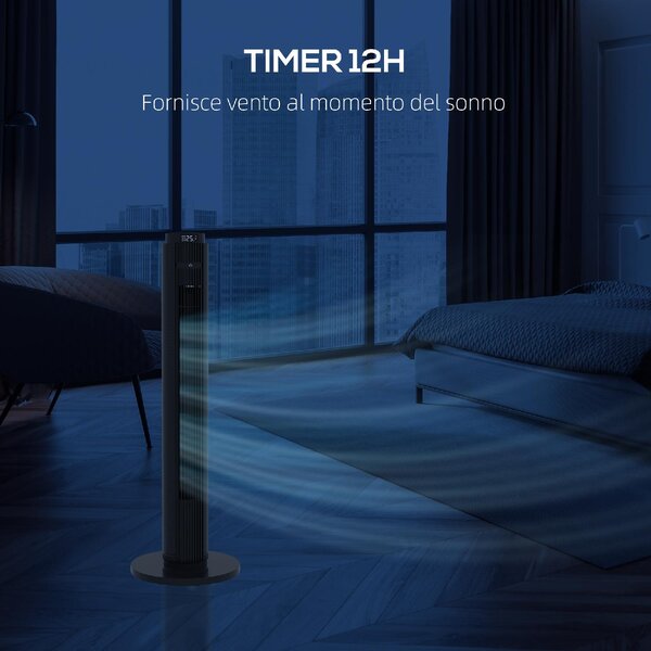 DecHome Ventilatore a Torre 45W a 4 Modalit e 3 Velocit con Timer da 12h in ABS 31.5x96 cm colore Nero - 0BKAM381