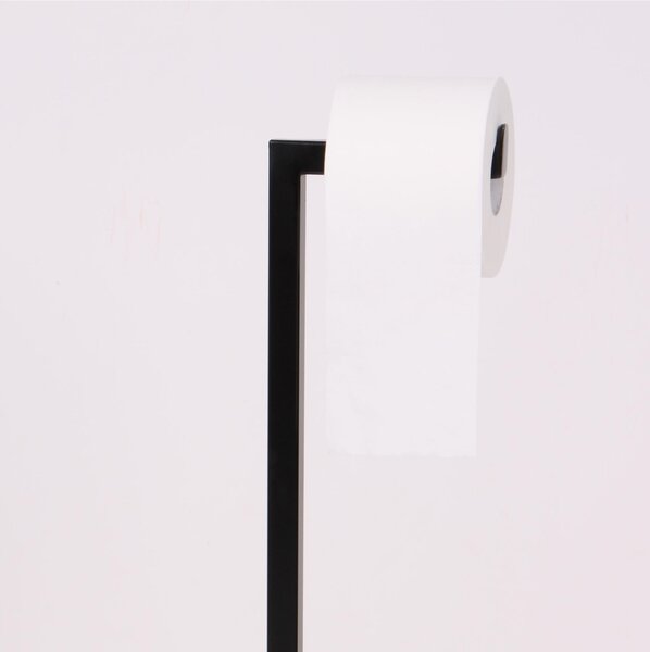 Piantana Porta rotolo e Porta scopino in Ferro Battuto un riccio Dimensioni 27,5x15,5xh 72 cm portascopino in ceramica, colore Nero Opaco