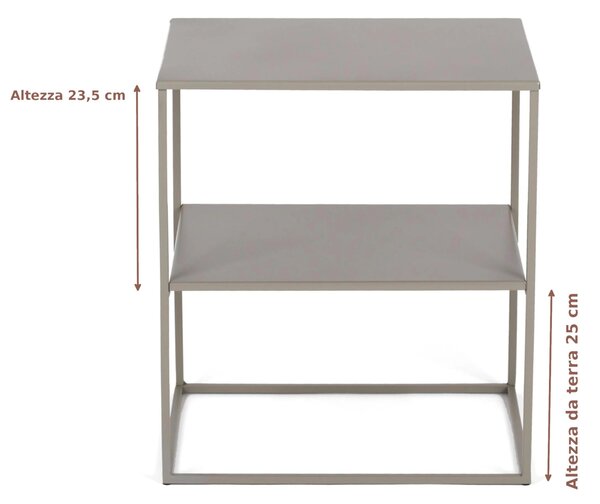 Tavolino da salotto rettangolare design minimalista 2 Piani dimensioni 45x35x 50 h cm - peso 6,8 kg Stile Minimal Linea bagno Tortora Pastello