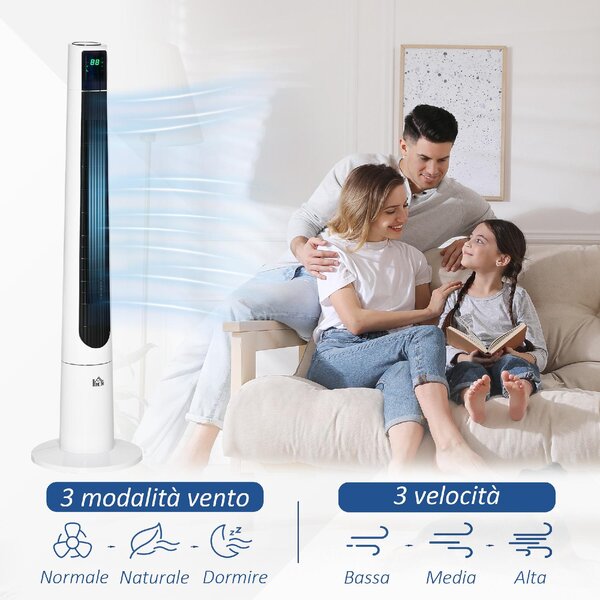DecHome Ventilatore a Torre 50W a 3 Modalit e 3 Velocit con Timer da 12h in ABS 32x118.2 cm colore Bianco - V90AM353