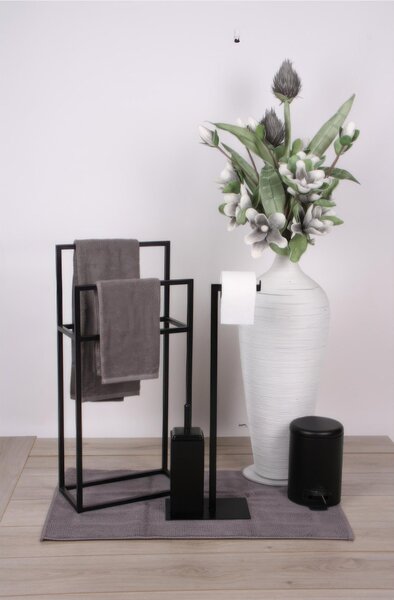 Porta asciugamani in ferro battuto Design Minimal dimensioni 37.5x17x h 86 cm - peso 3 kg Stile Minimal Linea bagno Nero Pastello opaco