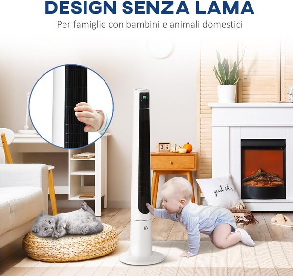 DecHome Ventilatore a Torre 50W a 3 Modalit e 3 Velocit con Timer da 12h in ABS 32x118.2 cm colore Bianco - V90AM353