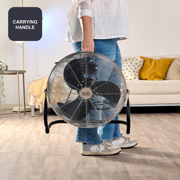 Black & Decker Ventilatore Box Fan da Pavimento 3 Pale Potenza 120 Watt con Base Oscillante colore Nero e Silver - BXEFF122E