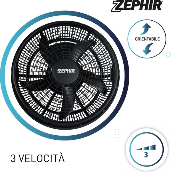Zephir Ventilatore Box Fan da Pavimento a Pale Diametro 40 cm Orientabile 3 Velocit colore Nero - ZBF04 cm