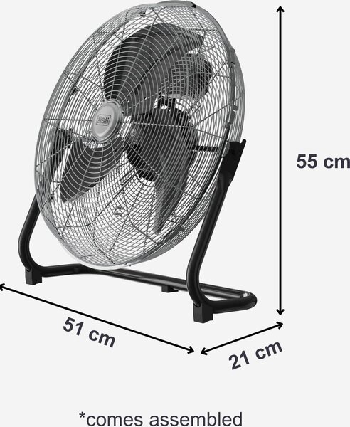 Black & Decker Ventilatore Box Fan da Pavimento 3 Pale Potenza 120 Watt con Base Oscillante colore Nero e Silver - BXEFF122E
