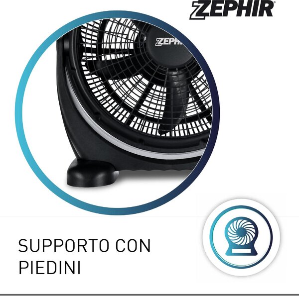 Zephir Ventilatore Box Fan da Pavimento a Pale Diametro 40 cm Orientabile 3 Velocit colore Nero - ZBF04 cm