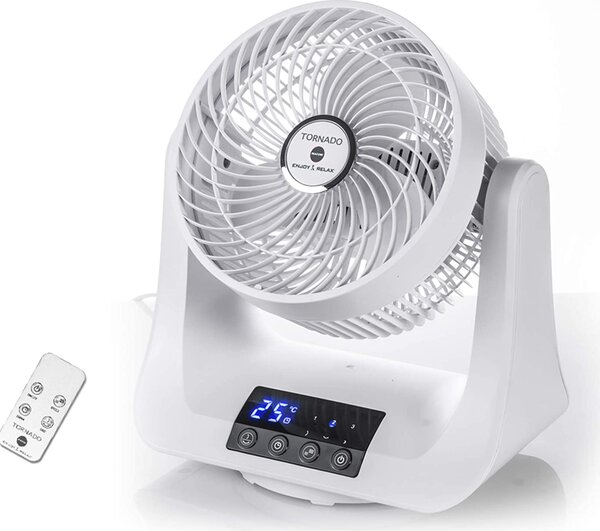MACOM Ventilatore Box Fan da Pavimento con Telecomando e Timer Diametro 24 cm Oscillante 3 Velocit colore Bianco - 993 Tornado