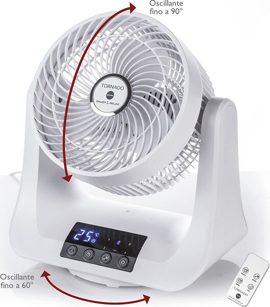 MACOM Ventilatore Box Fan da Pavimento con Telecomando e Timer Diametro 24 cm Oscillante 3 Velocit colore Bianco - 993 Tornado