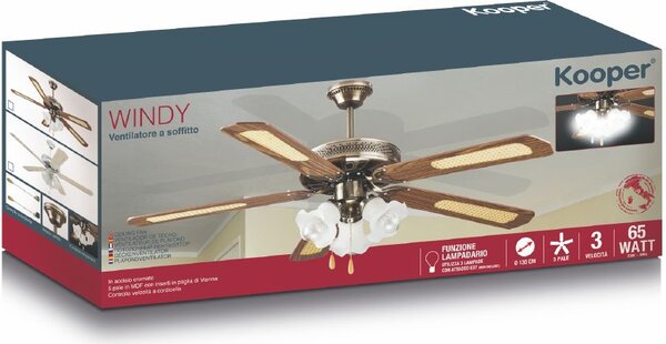 Kooper Ventilatore da Soffitto con Luce 130 cm 5 Pale 3 Velocit - 2193208 Windy