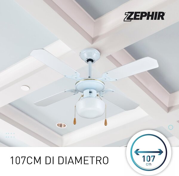 Zephir Ventilatore da Soffitto con Luce Lampadario Ventilatore 4 Pale Diametro 107 cm 3 Velocit - ZFS9107B
