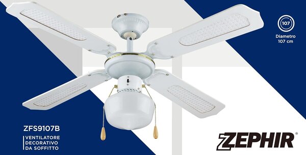 Zephir Ventilatore da Soffitto con Luce Lampadario Ventilatore 4 Pale Diametro 107 cm 3 Velocit - ZFS9107B
