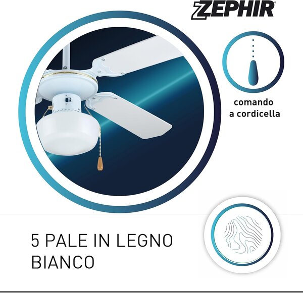 Zephir Ventilatore da Soffitto con Luce Lampadario Ventilatore 4 Pale Diametro 107 cm 3 Velocit - ZFS9107B